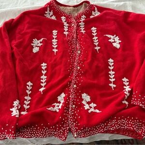 Antique beaded lambs wool angora holiday sweater
